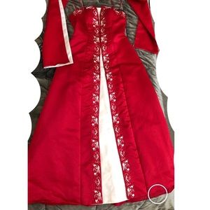 Formal Red/White Sequined Dress With Shawl